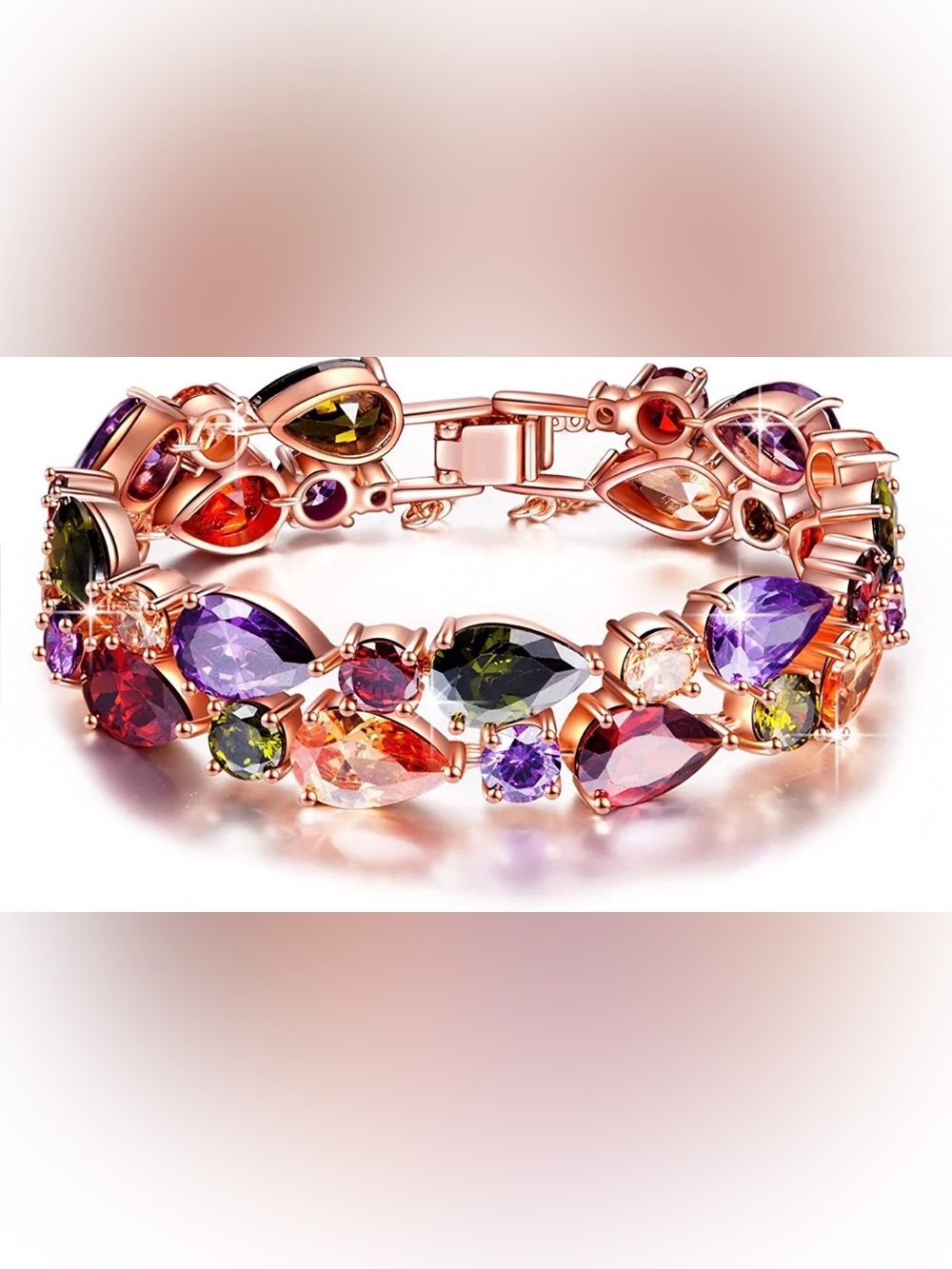 Rose Gold Multicolor Crystal Bracelet with Pear & Round Stones